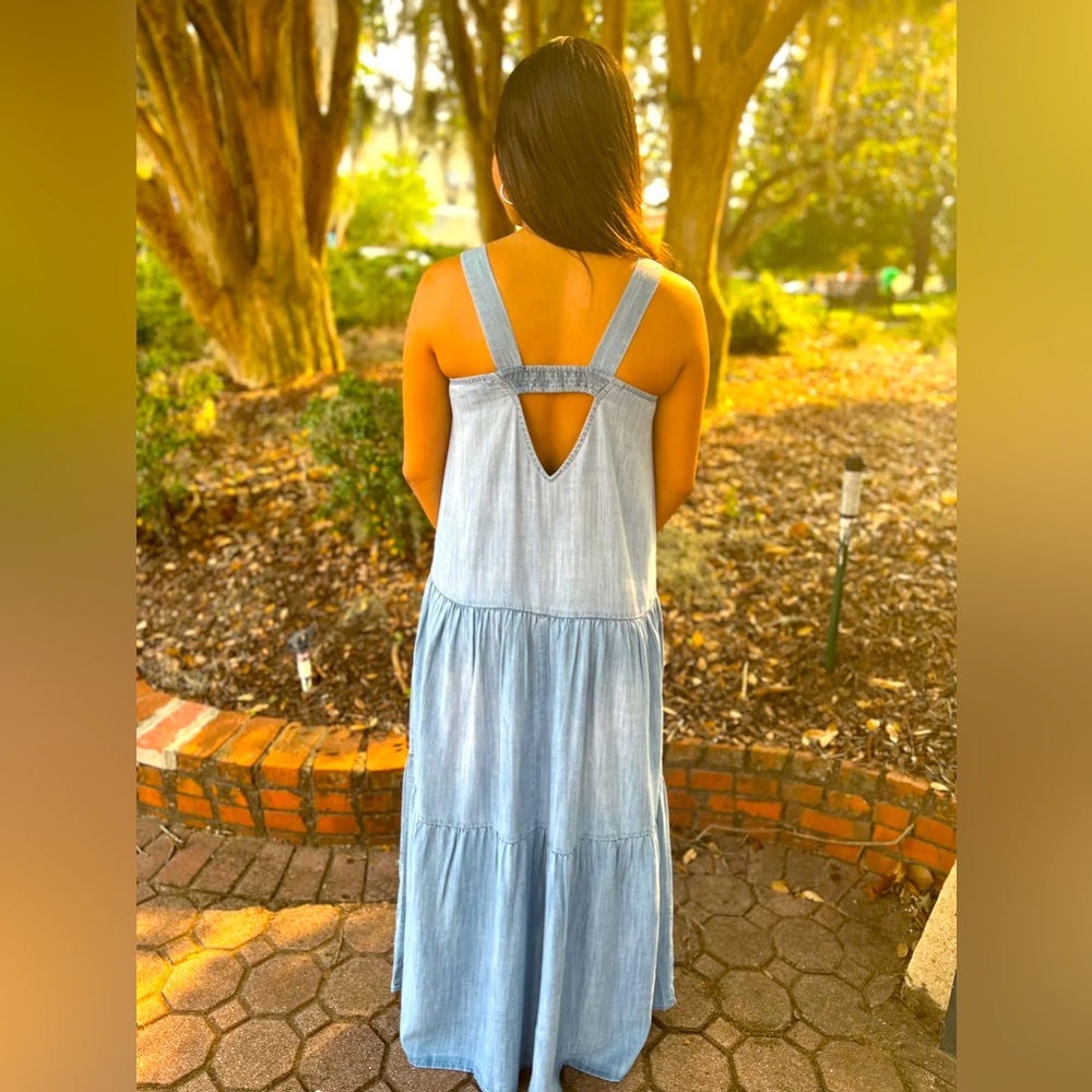 light blue denim soft boho maxi dress S